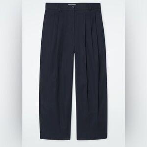 COS Navy Barrel Leg High-Rise Wool Trousers